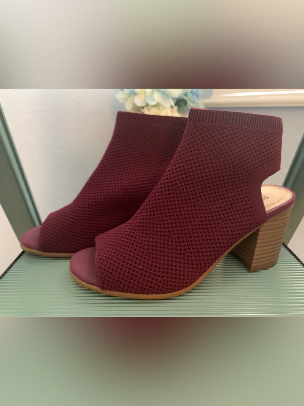 Burgundy Open Toe Heels.